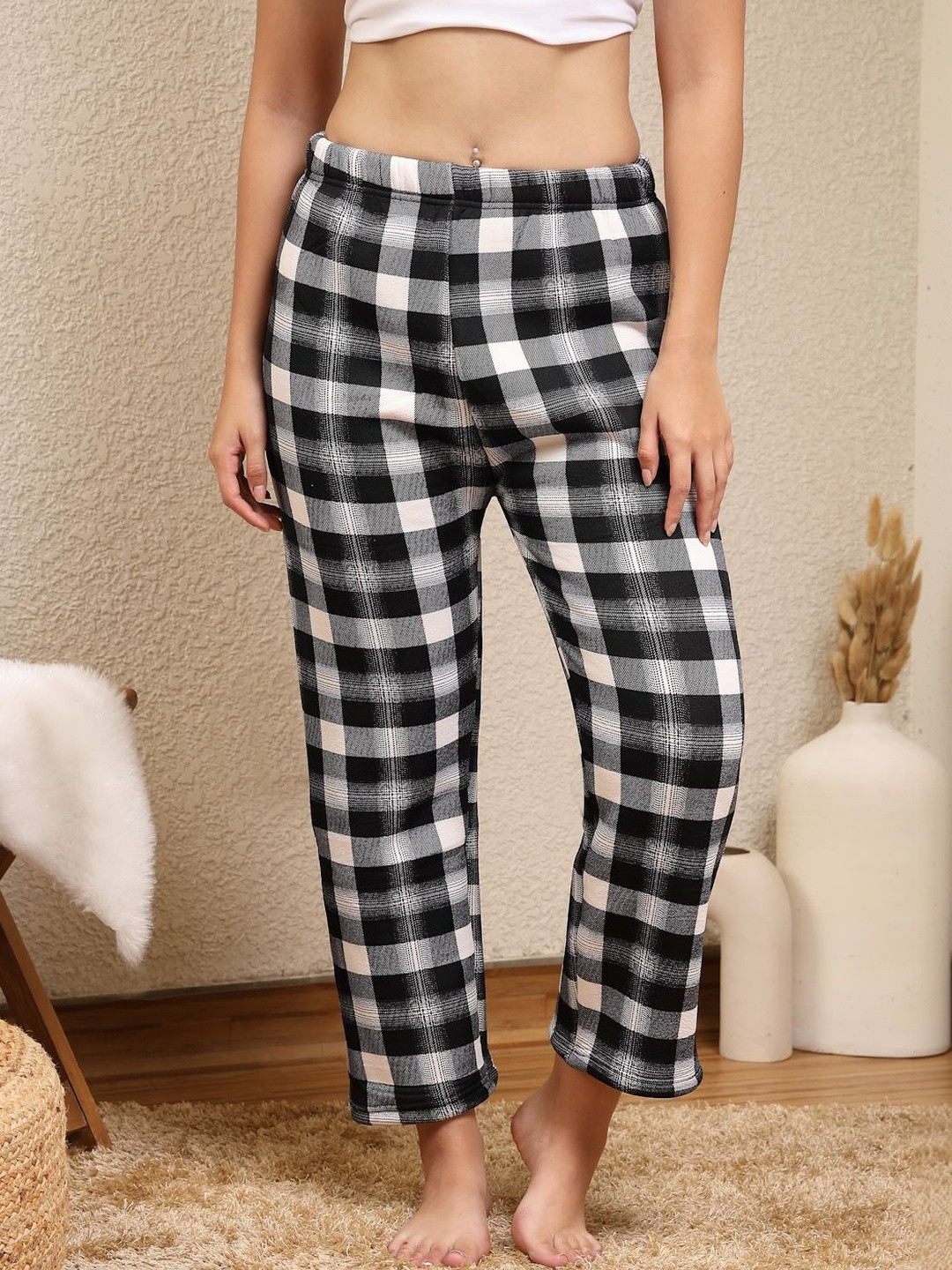ETC Women Checked Mid-Rise Lounge Pants