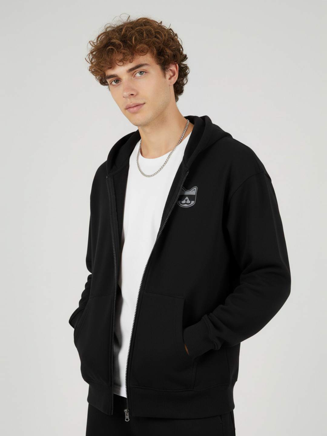 glitchez Hooded Front-Open Sweatshirt