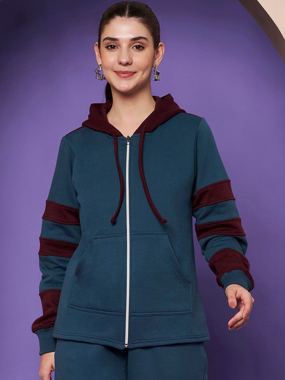 BRINNS Women Colourblocked Hooded Sweatshirt
