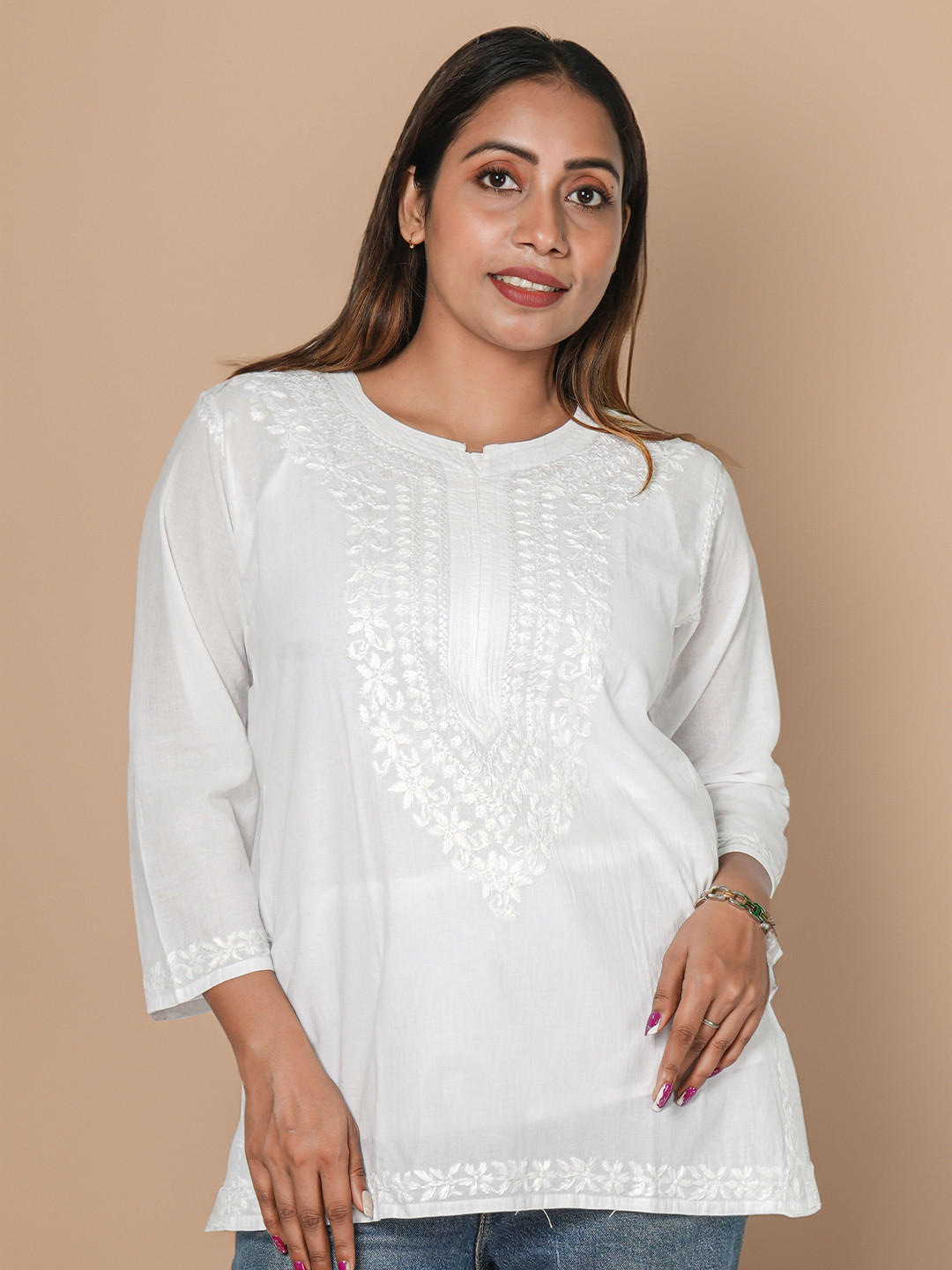 RANGAA NAWAAB Women Embroidered Chikankari White Romance Kurta