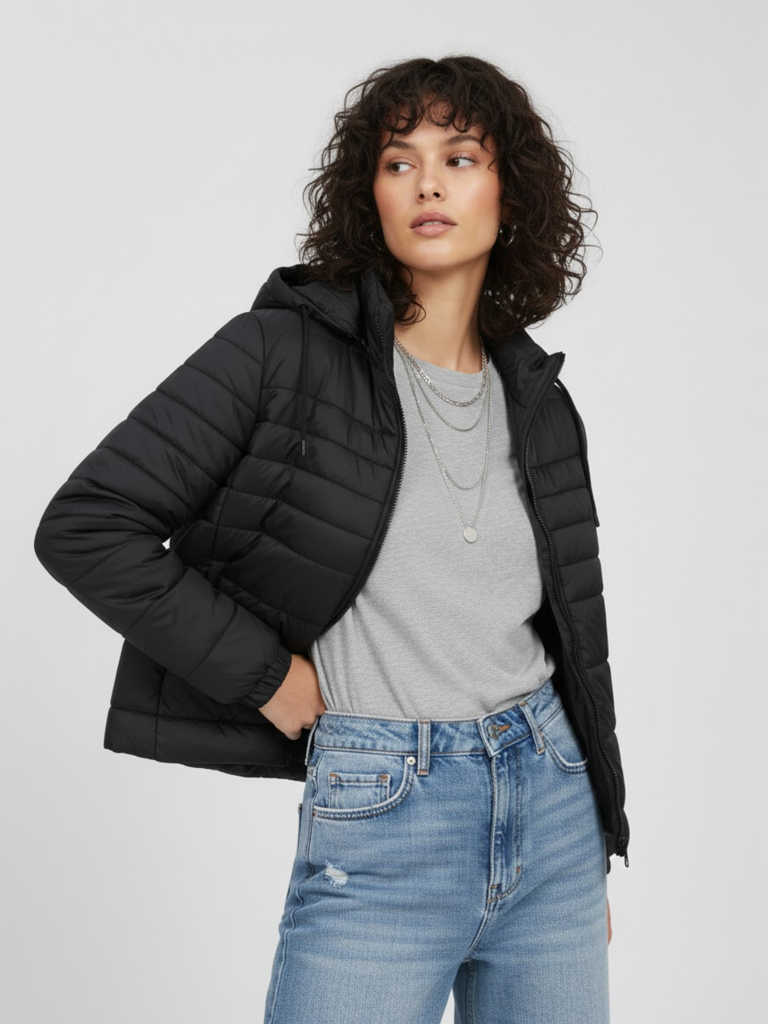 glitchez Relaxed Fit Puffer Jacket with Detachable Hood