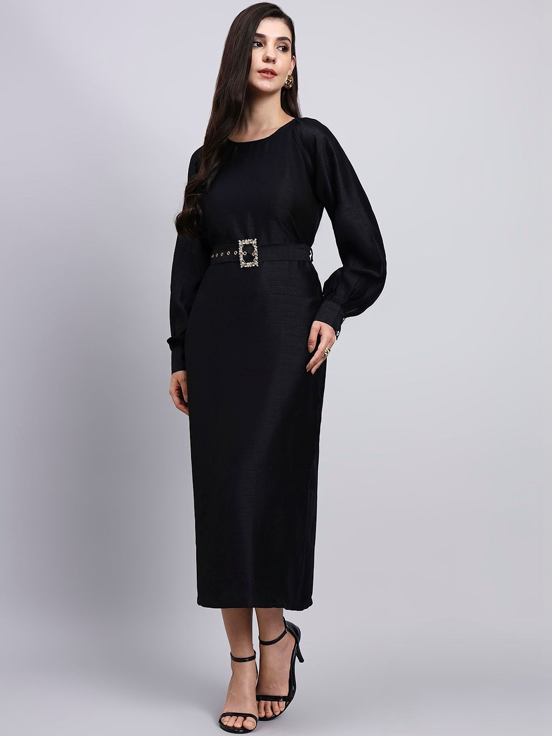 PowerSutra Puff Sleeve Sheath Midi Dress