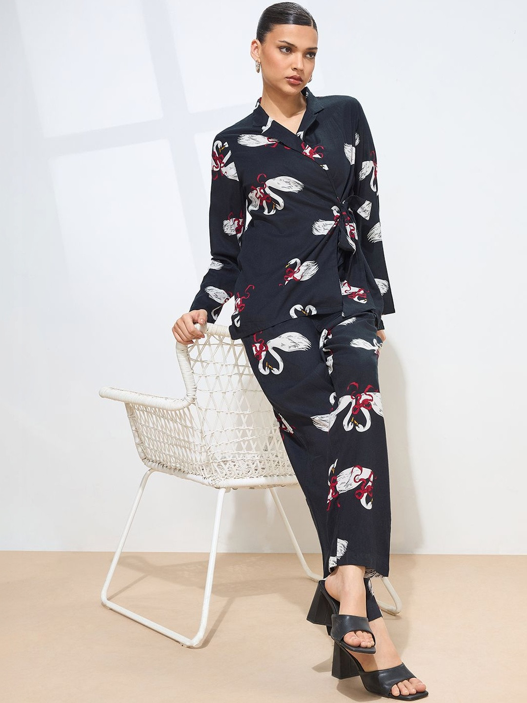 KAMLIE Printed Lapel Collar Blazer Style Top & Trousers Co-Ords