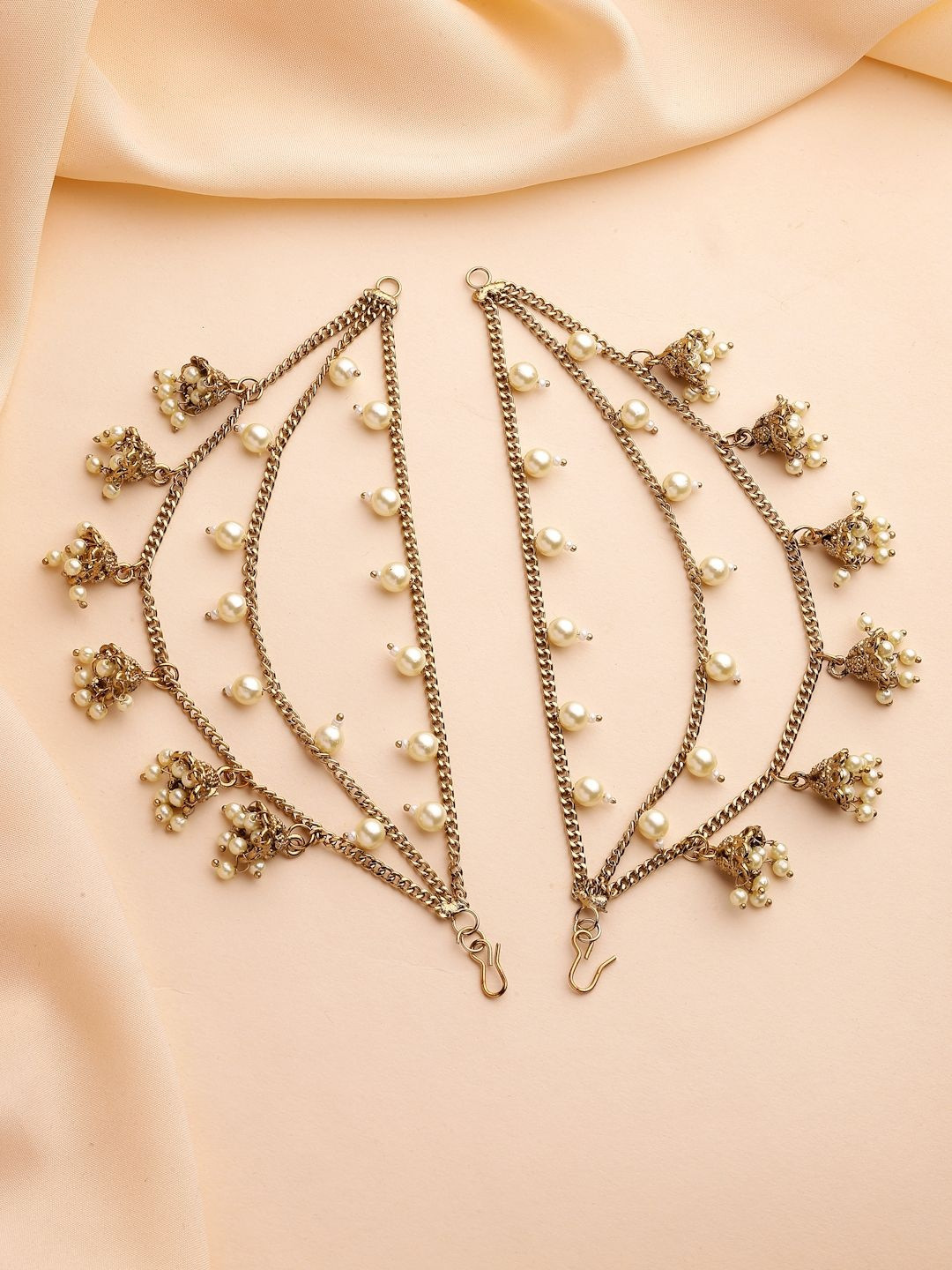 ZENEME Gold Plated Pearls Beaded Multi Layered Ear Chain