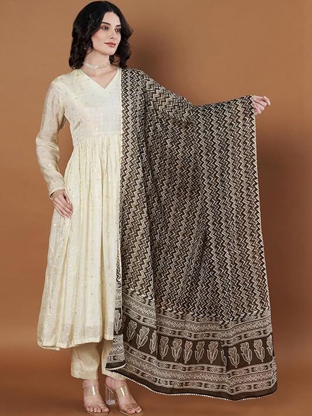 AKSHADEEP Women Jaipur Block Print Pure Cotton Block Print Dupatta with Gotta Patti