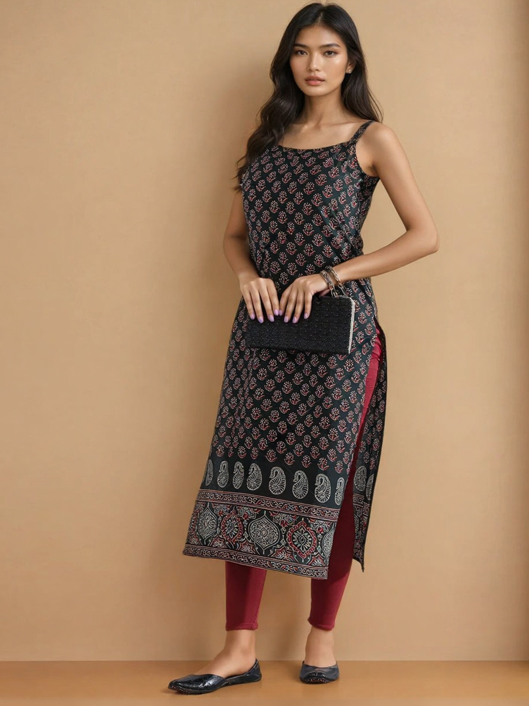 GULMEHAK Floral Printed Sweetheart Neck Pure Cotton Kurta