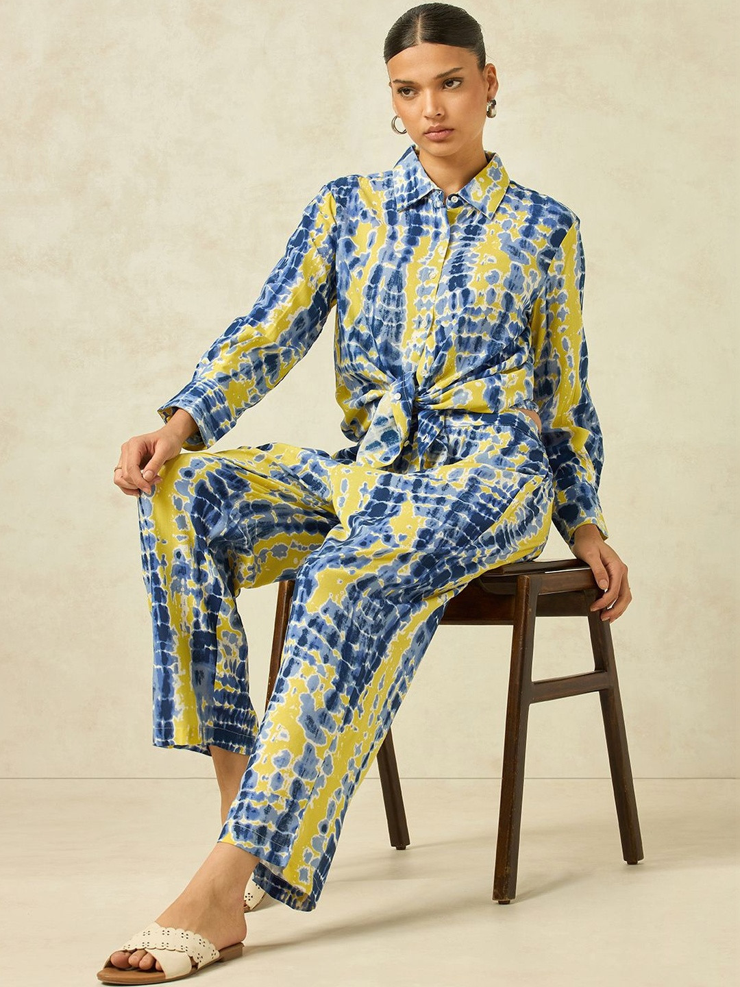KAMLIE Dyed Shirt Collar Shirt & Trousers Co-Ords