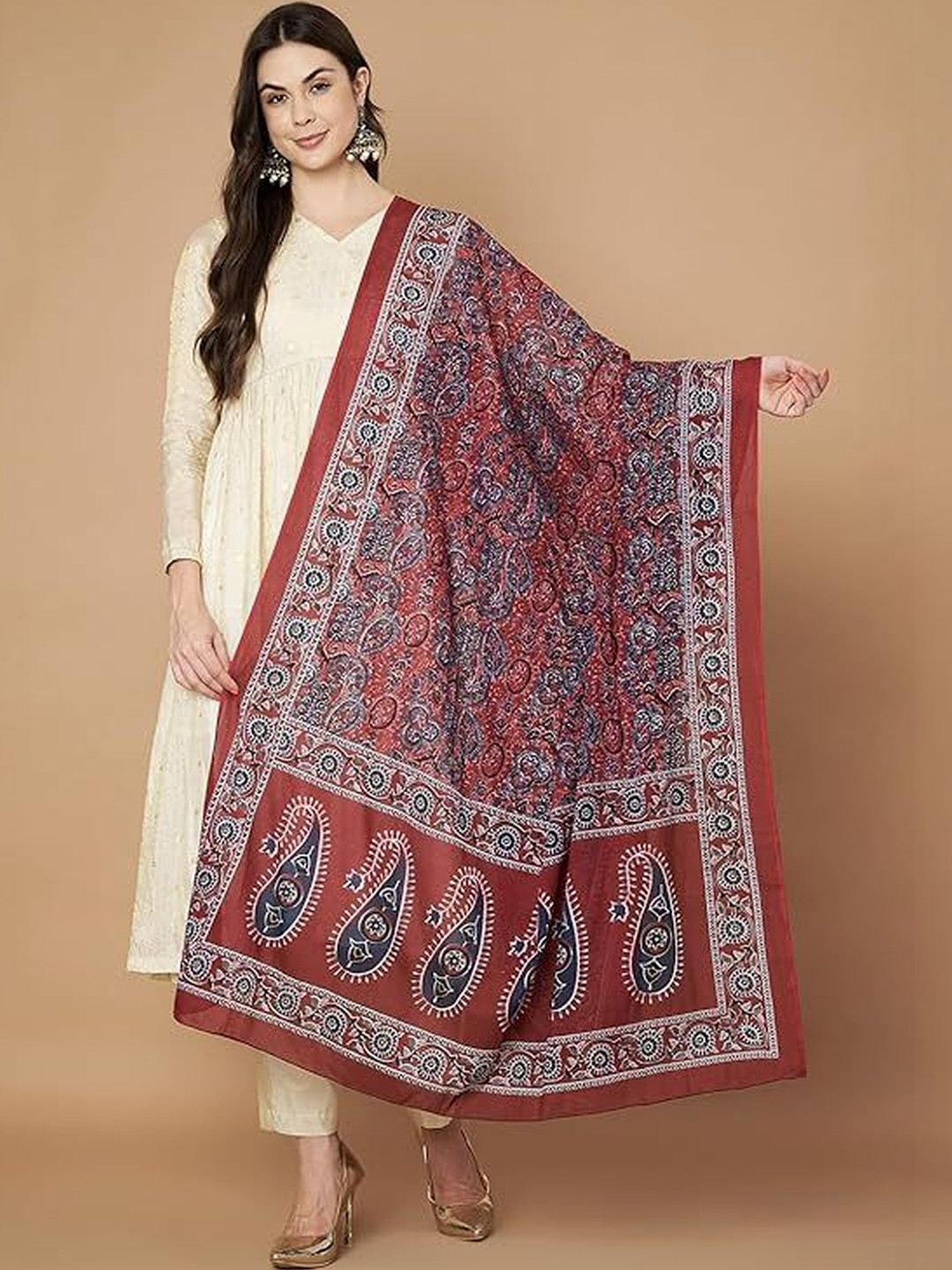 AKSHADEEP Women's Pure Cotton Kalamkari Print Dupatta