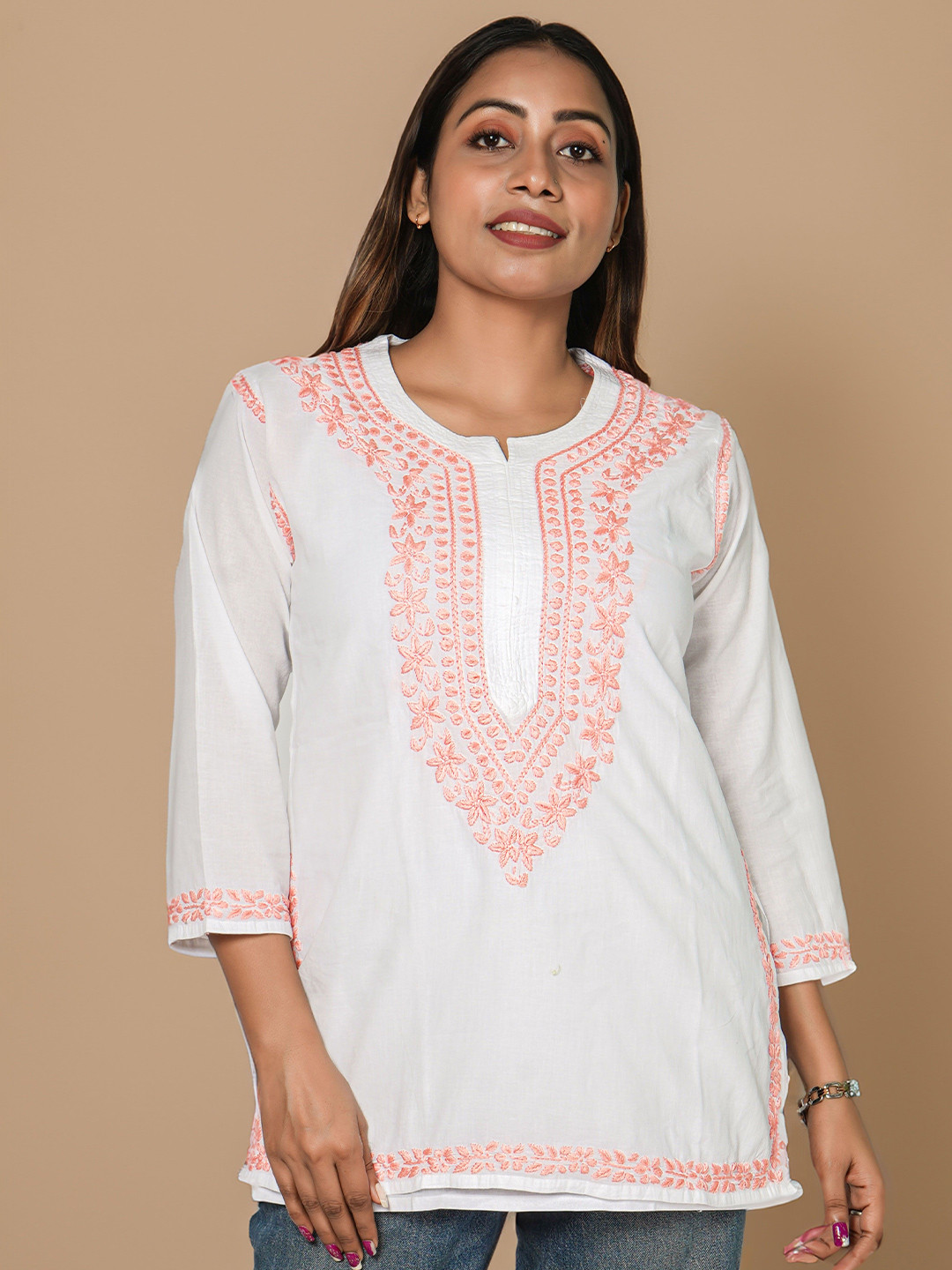 RANGAA NAWAAB Women Embroidered Chikankari White Romance Kurta