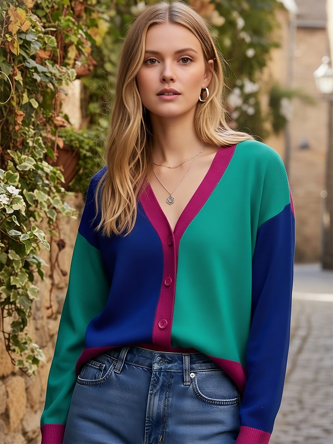 Berrylush Women Colourblocked Cardigan