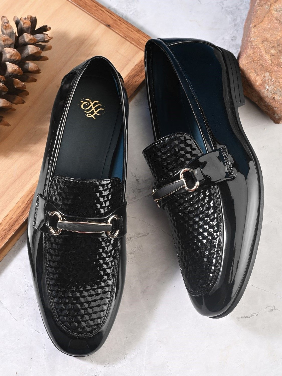 House of Pataudi Men Textured Round Toe Slip-On Formal Loafers