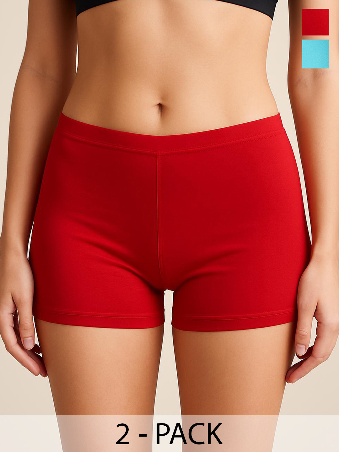 CKARFE Women Pack of 2 Solid Mid-rise High Coverage Stretch Boy Shorts Briefs