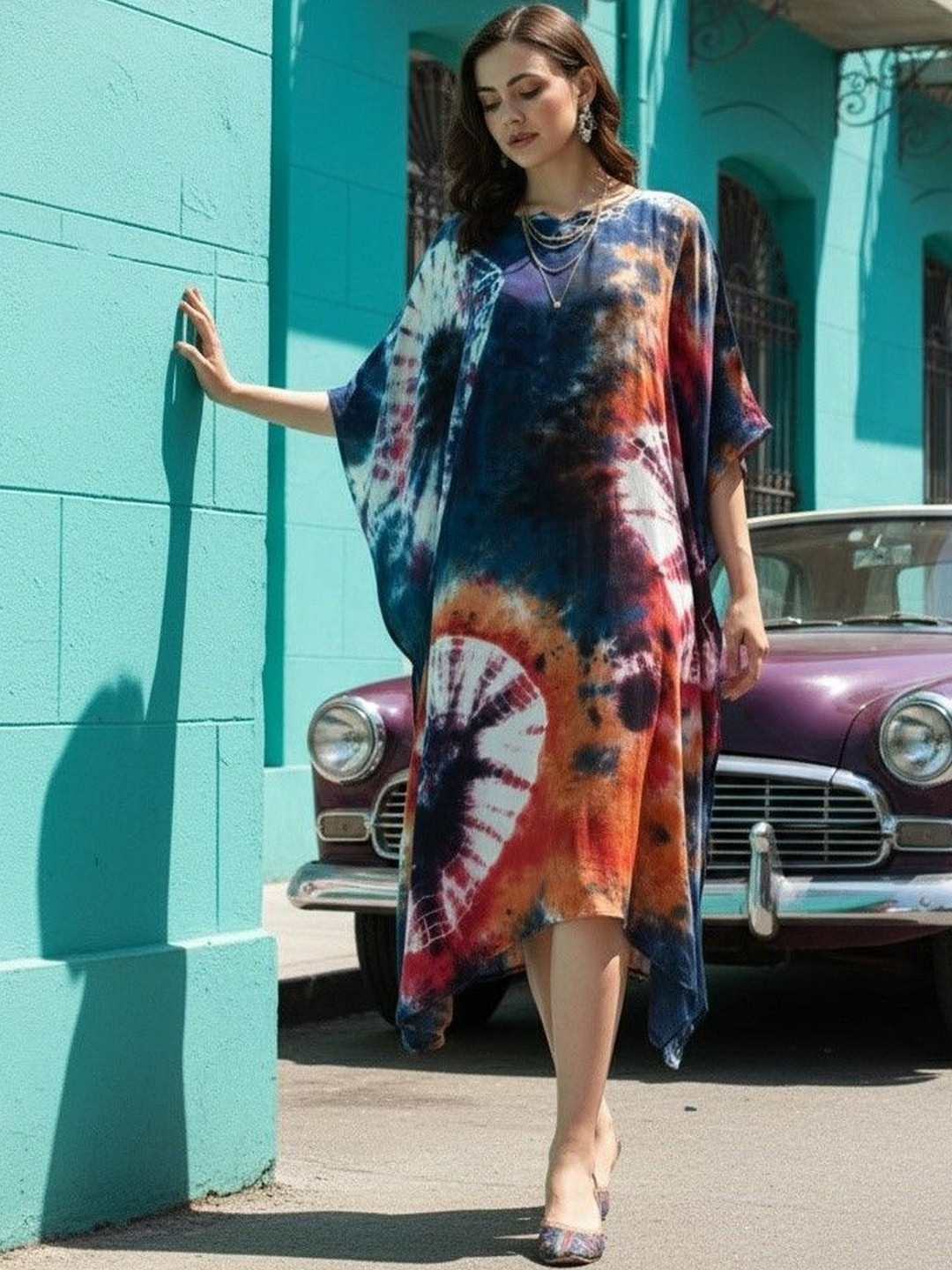 Maaesa Tie and Dye Dyed Kaftan Dress