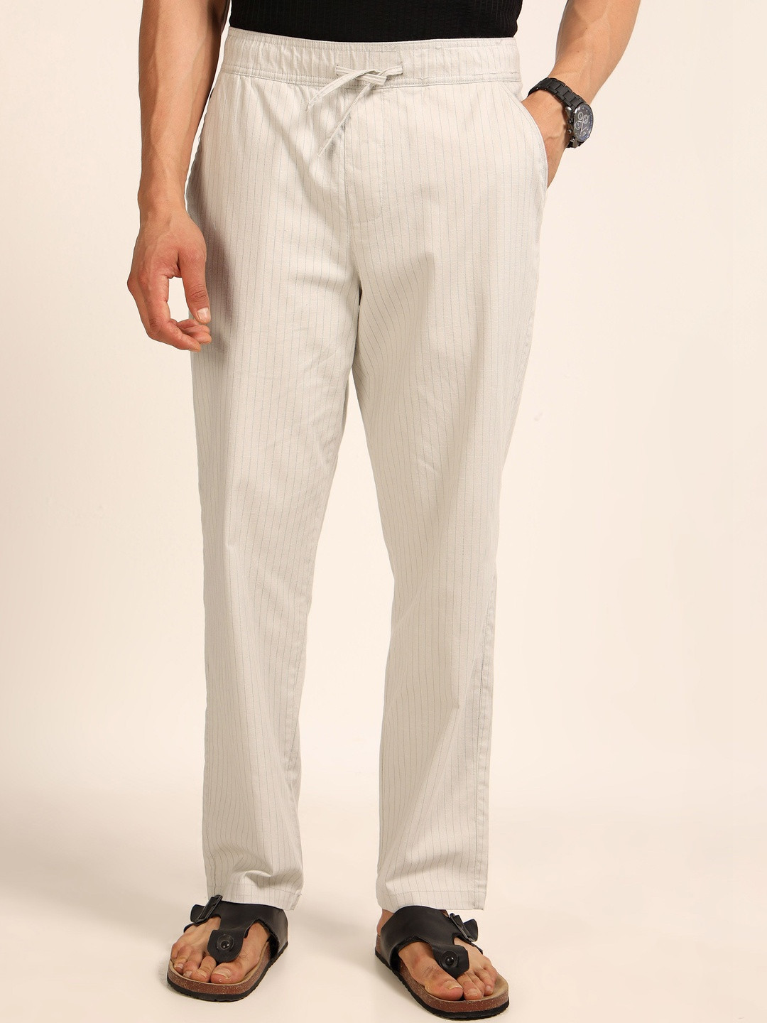 THE BEETEL HOUSE Men Striped Relaxed Loose Fit Easy Wash Trousers