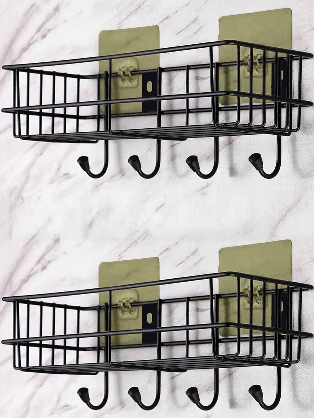 Story@home Black 2 Pieces Textured Metal Shower Caddy Kitchen Organisers