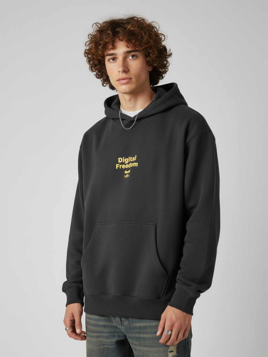 glitchez Typography Printed Hooded Sweatshirt