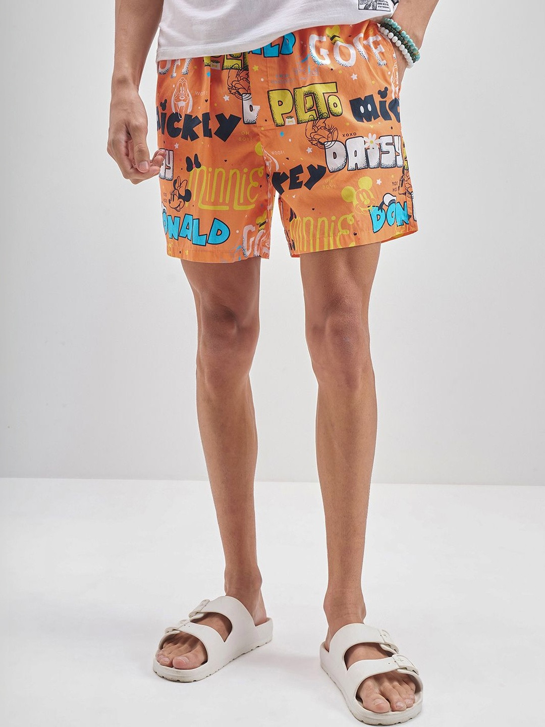 HIGHLANDER Disney Mickey Mouse Men Orange Printed Mid Rise Cotton Boxer