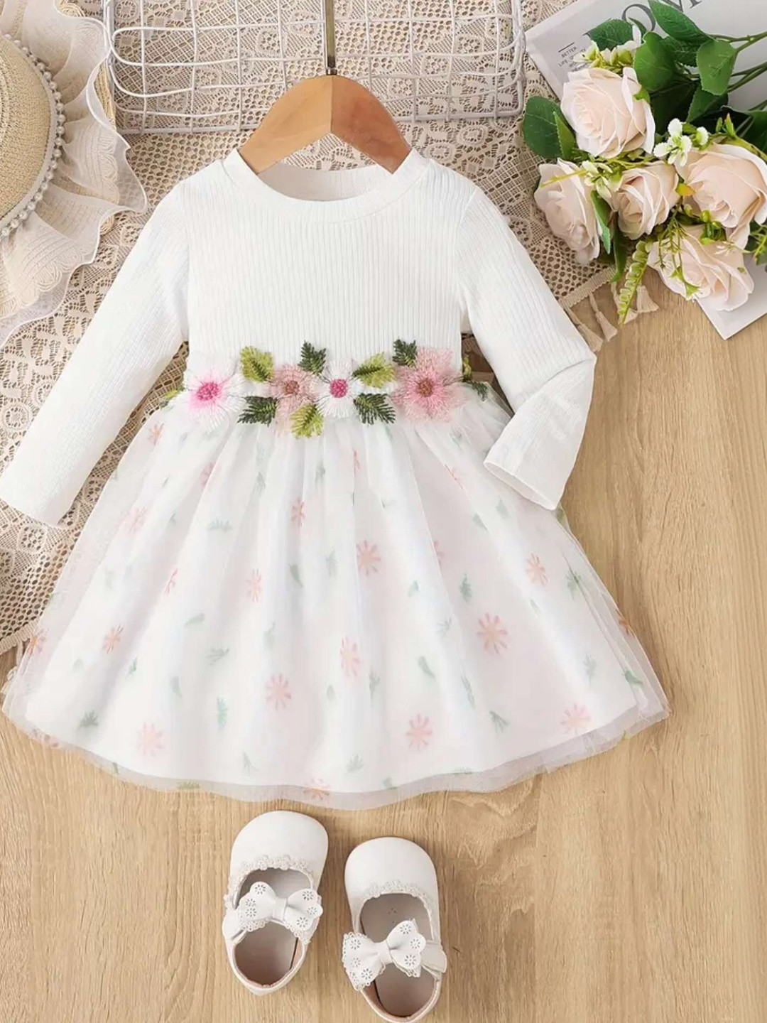 MENSBIT Floral Net Fit & Flare Dress