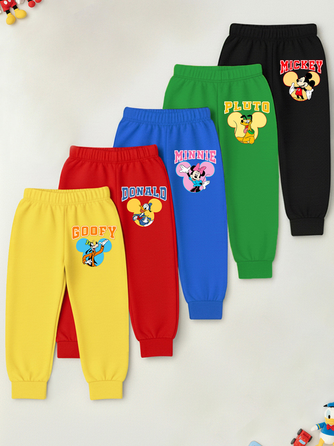 YK Disney Kids Unisex Pack Of 5 Cotton Mid-Rise Joggers