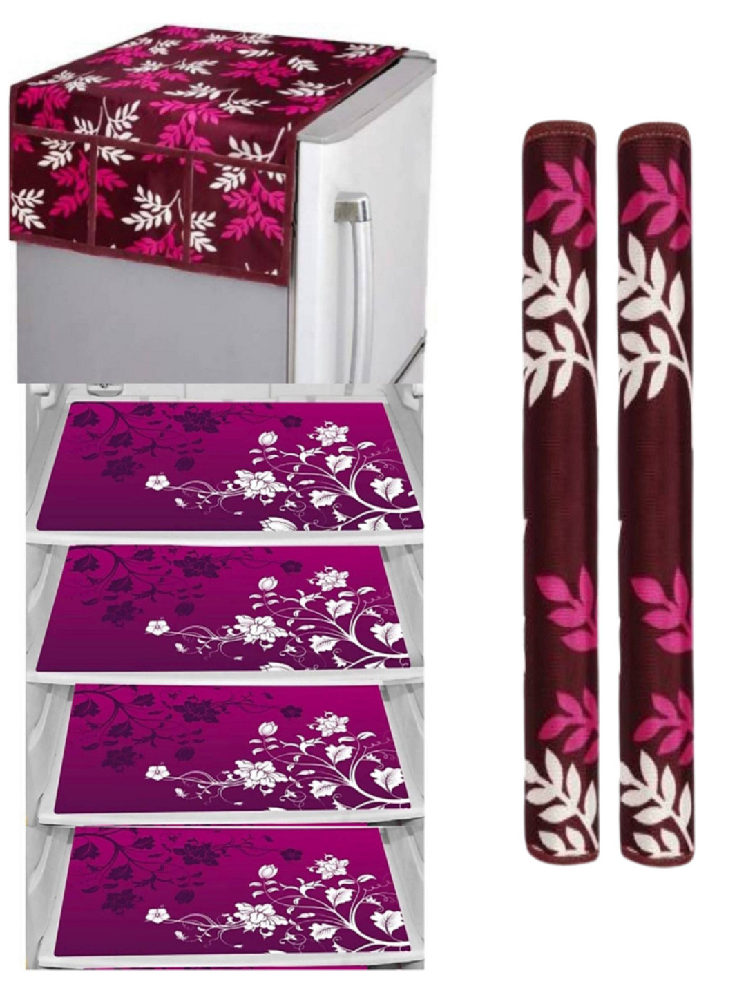 CROSMO Pink & White Set of 7 Printed Fridge Cover