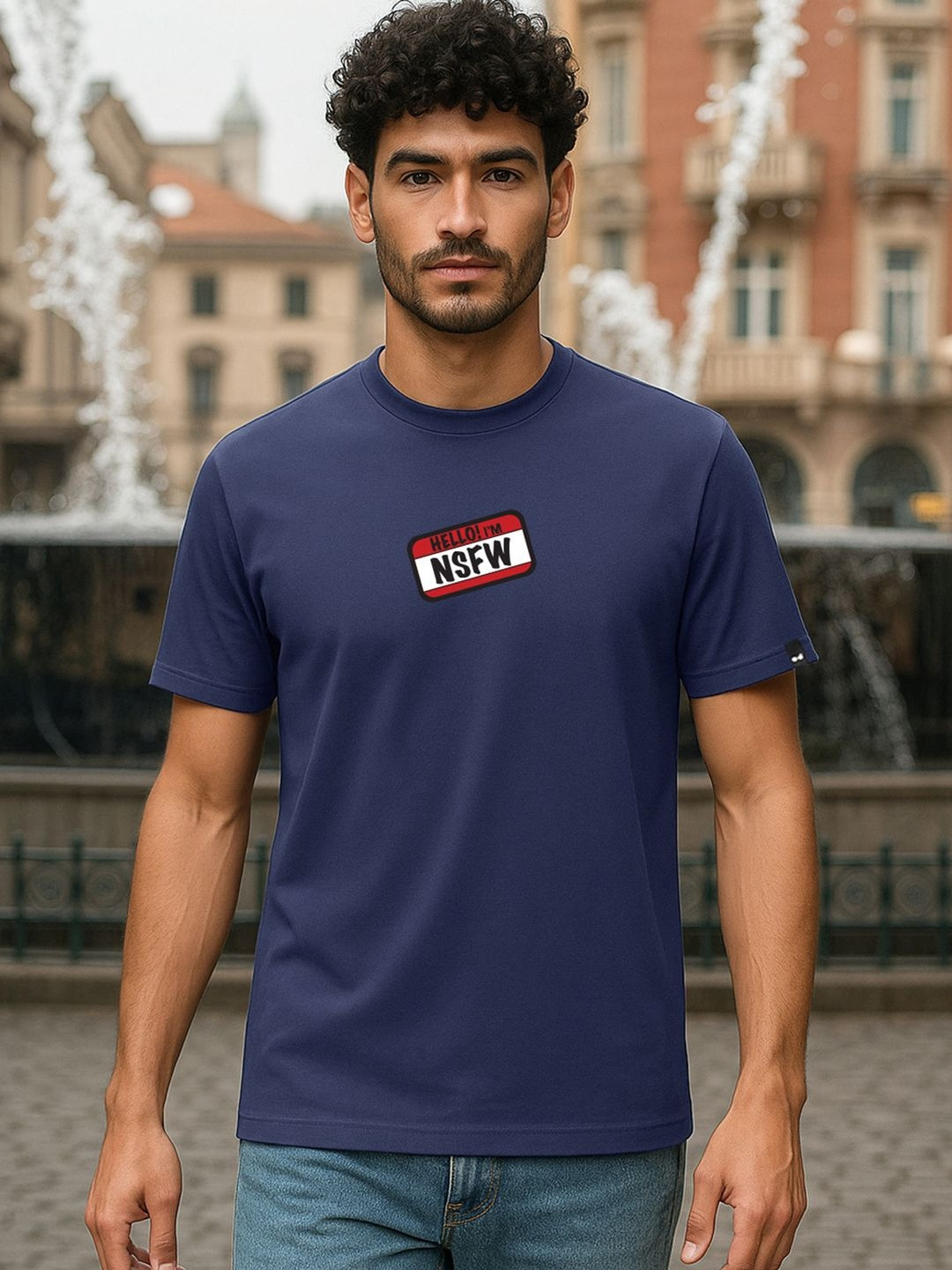 Bewakoof Men Navy Blue NSFW Typography T-shirt
