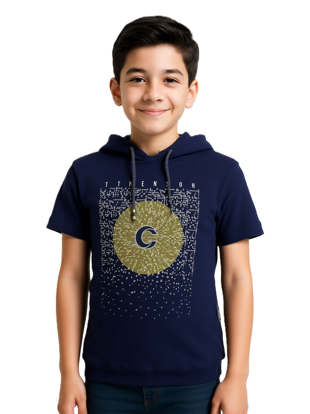 CAVIO Boys Blue Typography Printed T-shirt