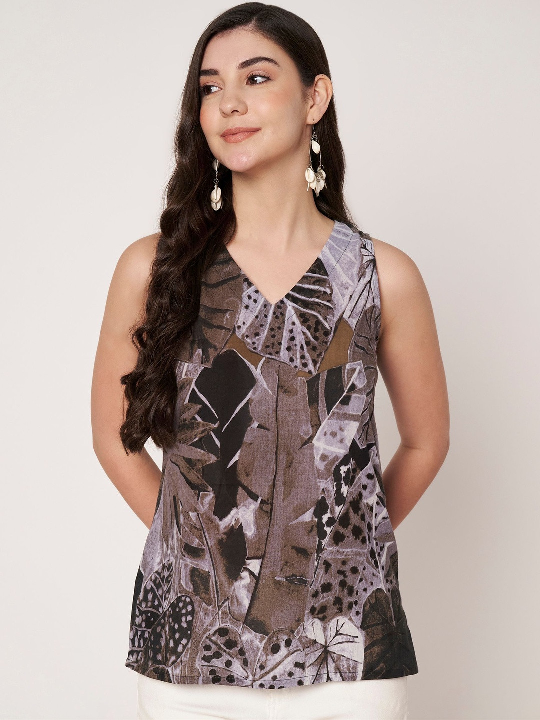 SPARSA Floral Print Cotton Top