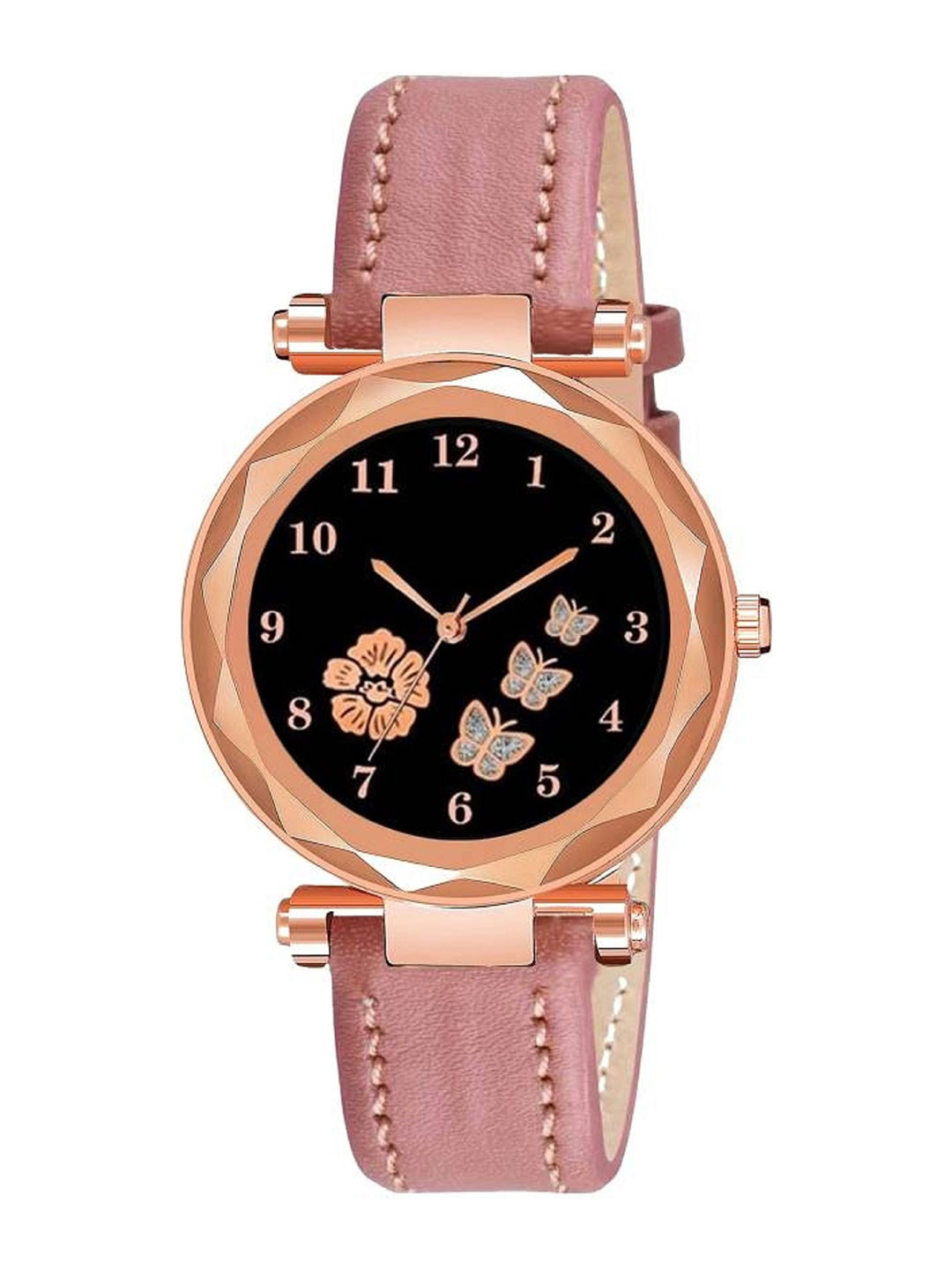 LAKSH Women Peach Printed Dial & Leather Strap Analogue Watch