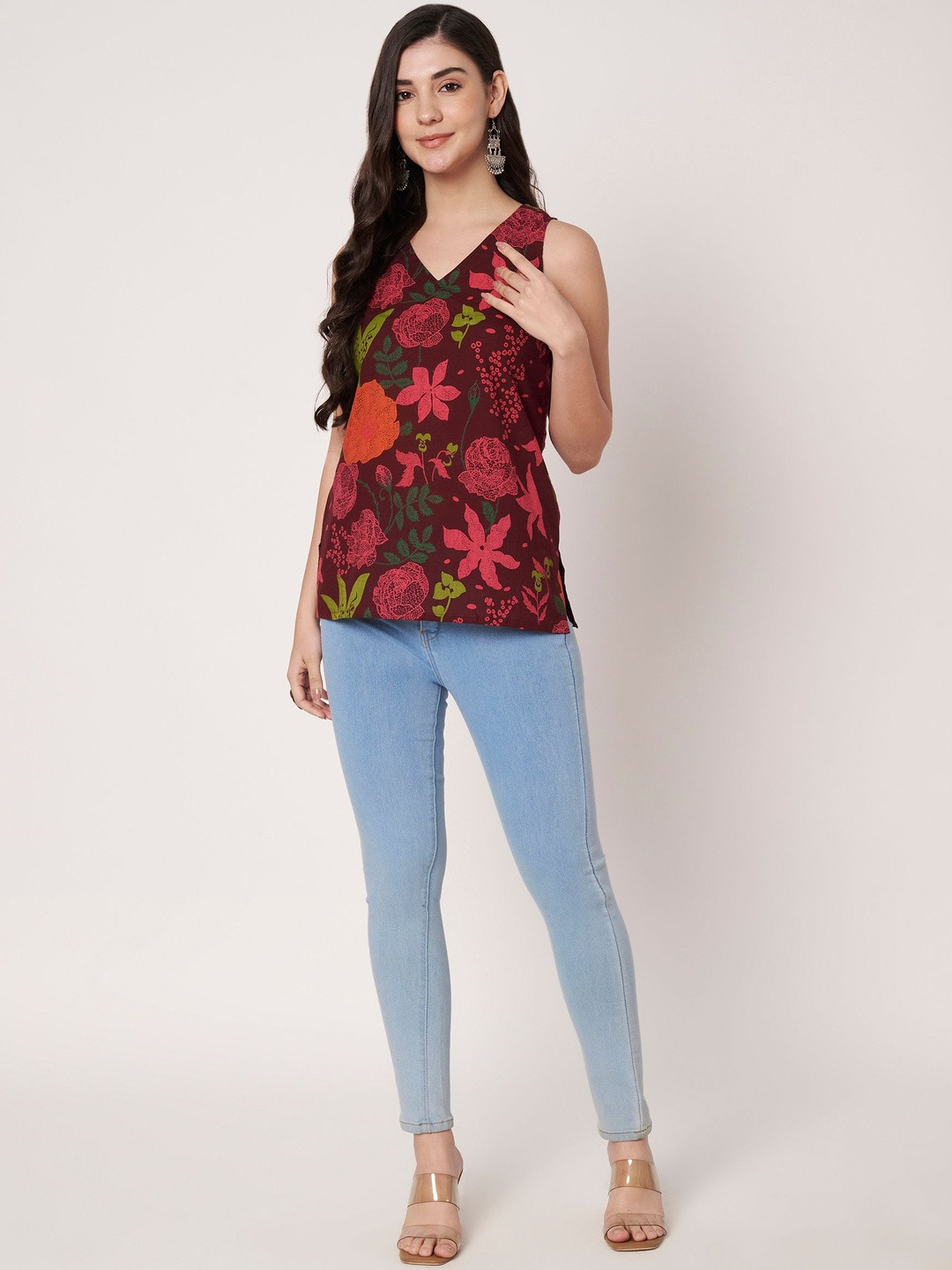 SPARSA Floral Print Cotton Top