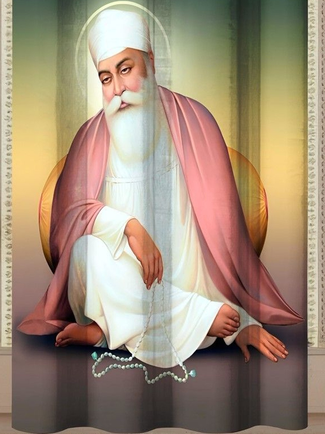 Aura Guru Nanak Dev Ji Printed Door Curtain 7 Feet