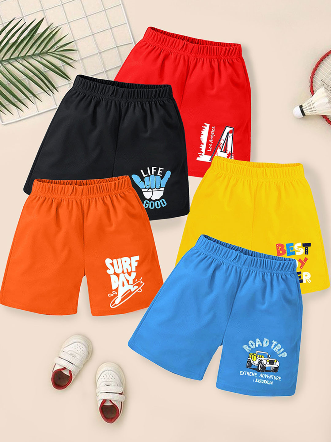 YK Boys Pack Of 5 Printed Mid Rise Regular Shorts