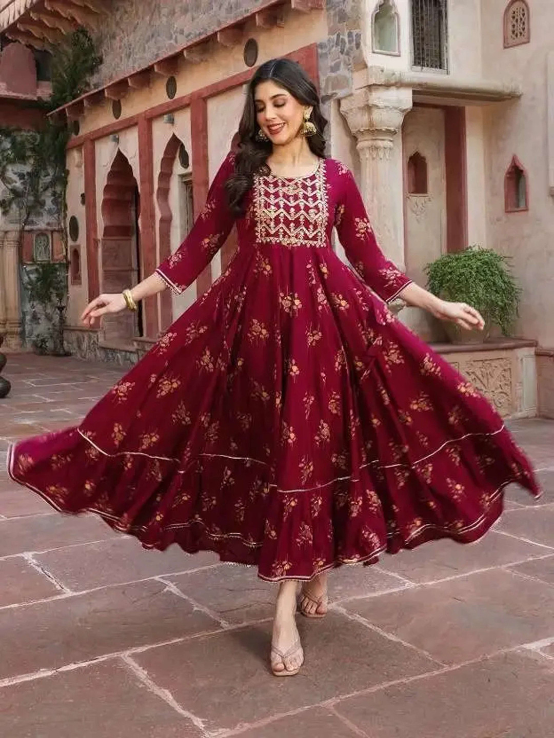 Kedarnath Creations Women Ethnic Motifs Embroidered Anarkali Kurta