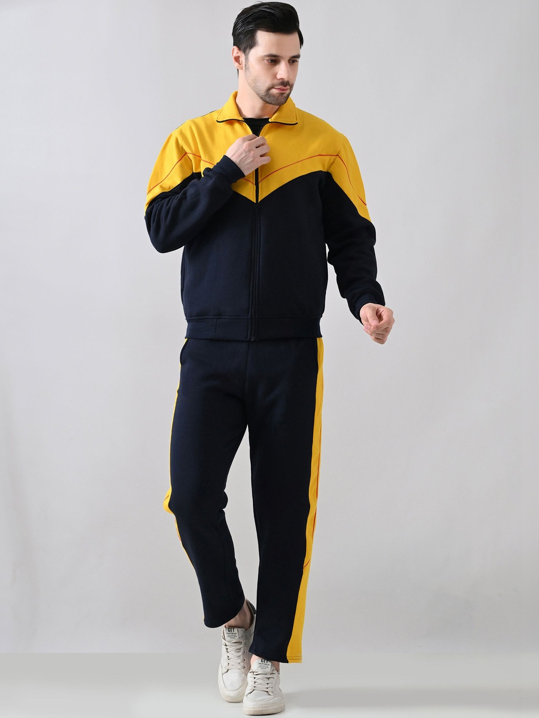 BAESD Men Colourblocked Polo Collar Full Sleeve Track Suit