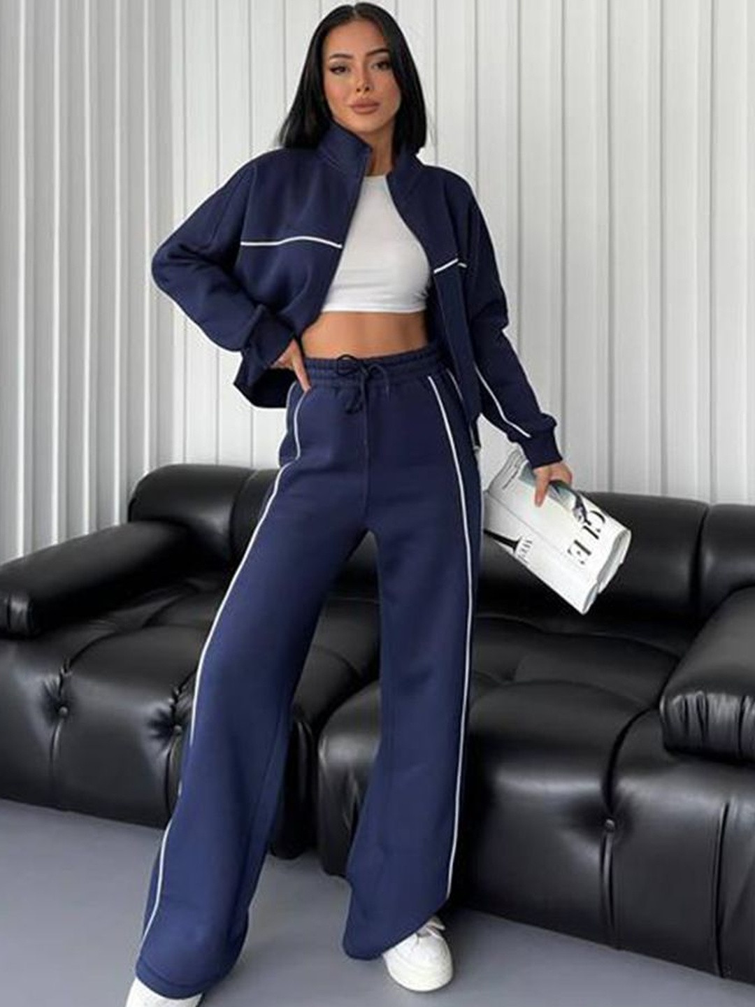Mast & Harbour High Neck Sweatshirt With Trousers Co-Ords