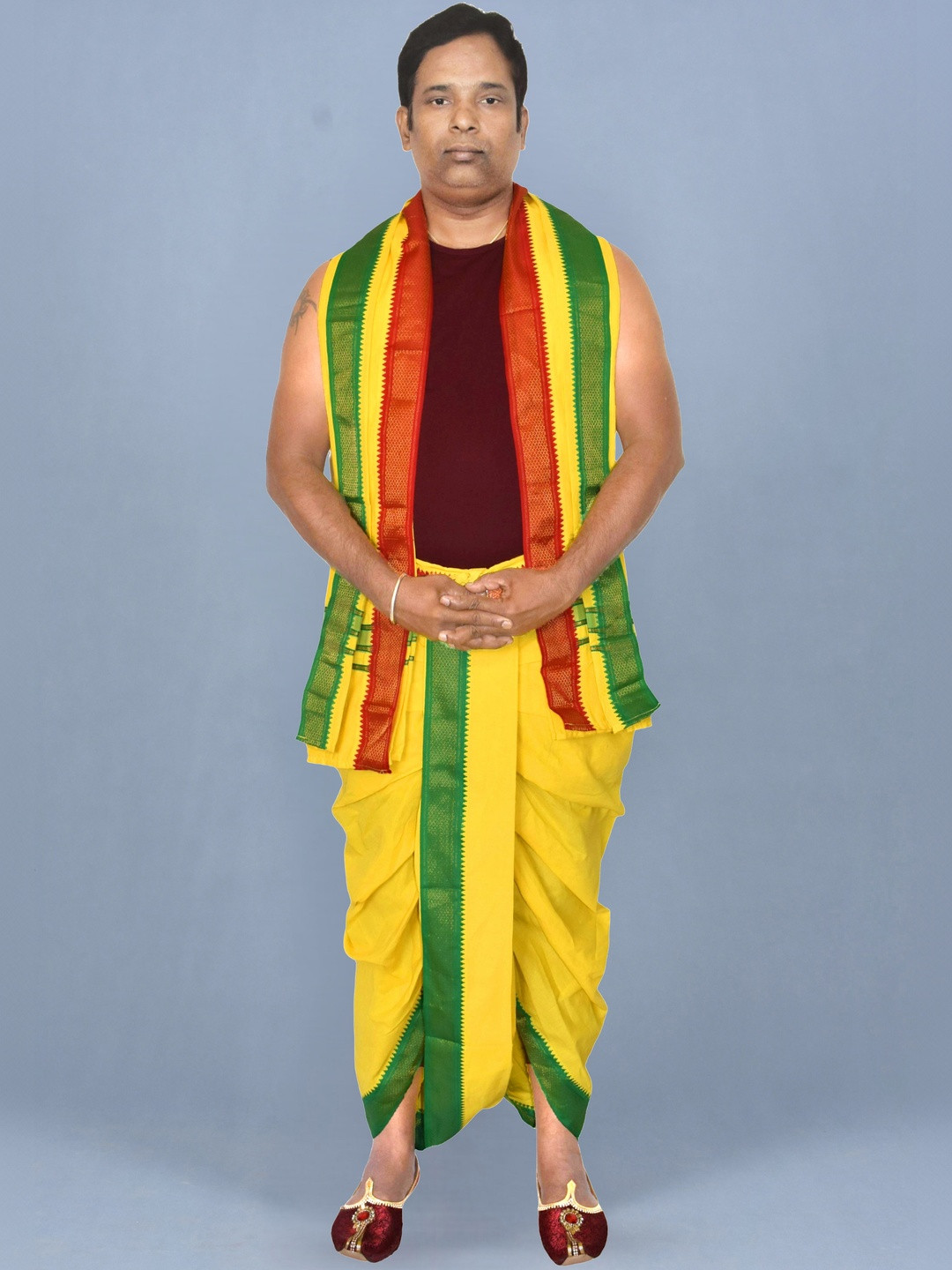 TUNI MANI Men Cotton Padayappa Mayilkan Border Readymade Panchakacham Dhotis