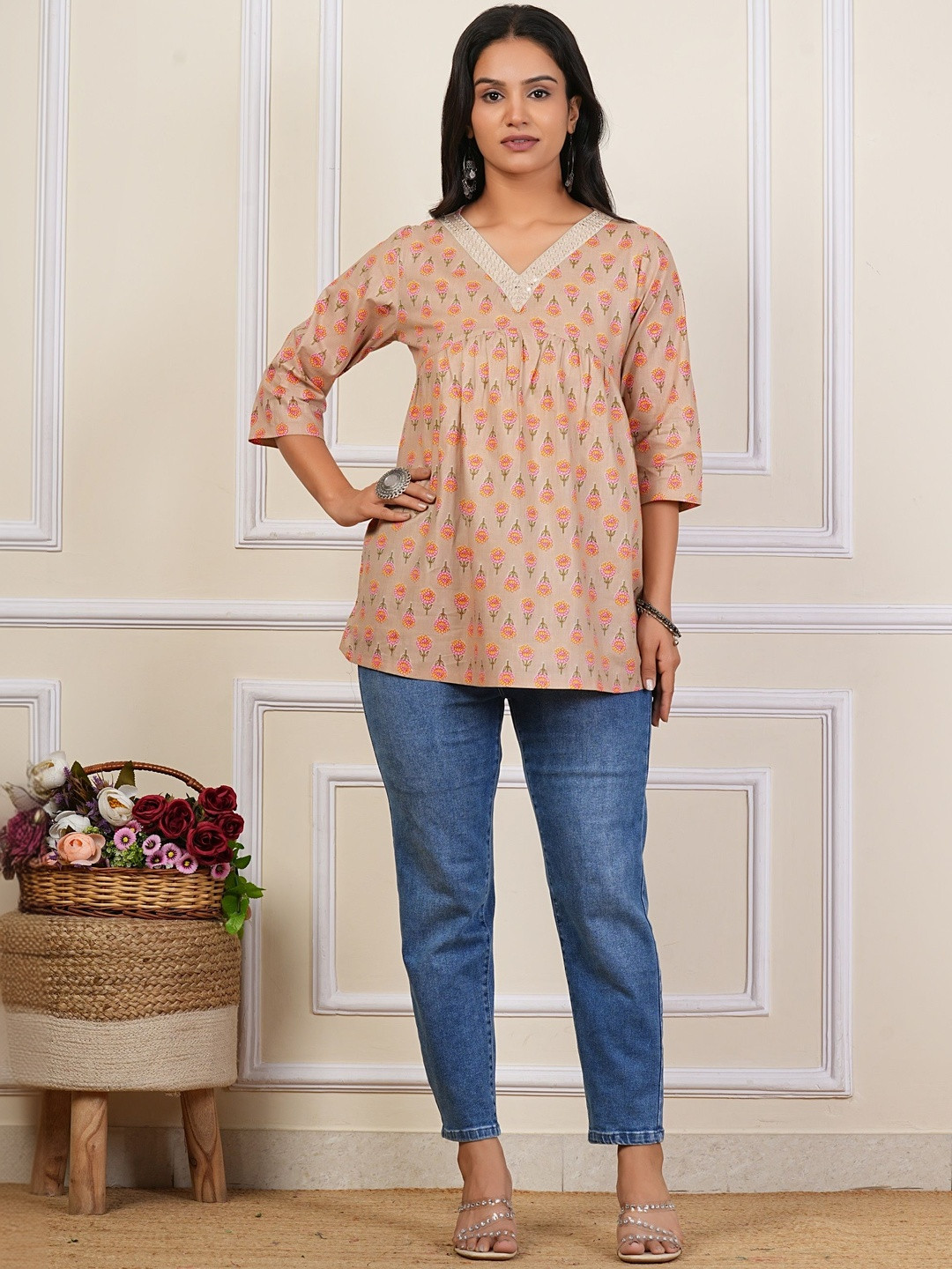 Kahili Art Print Ethnic Cotton Top
