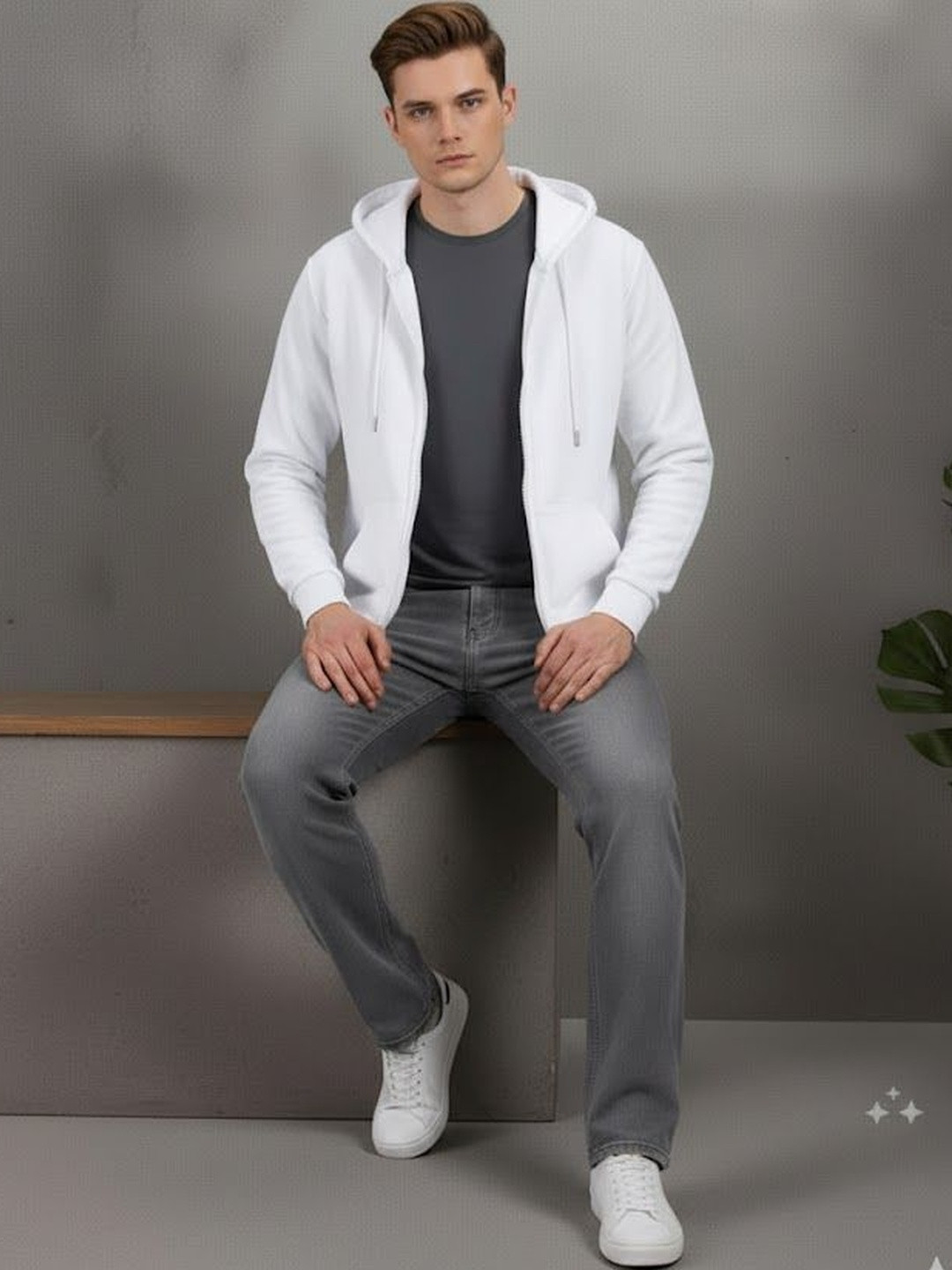 R.Code by The Roadster Life Co. Men Fleece Lightweight Open Front Jacket