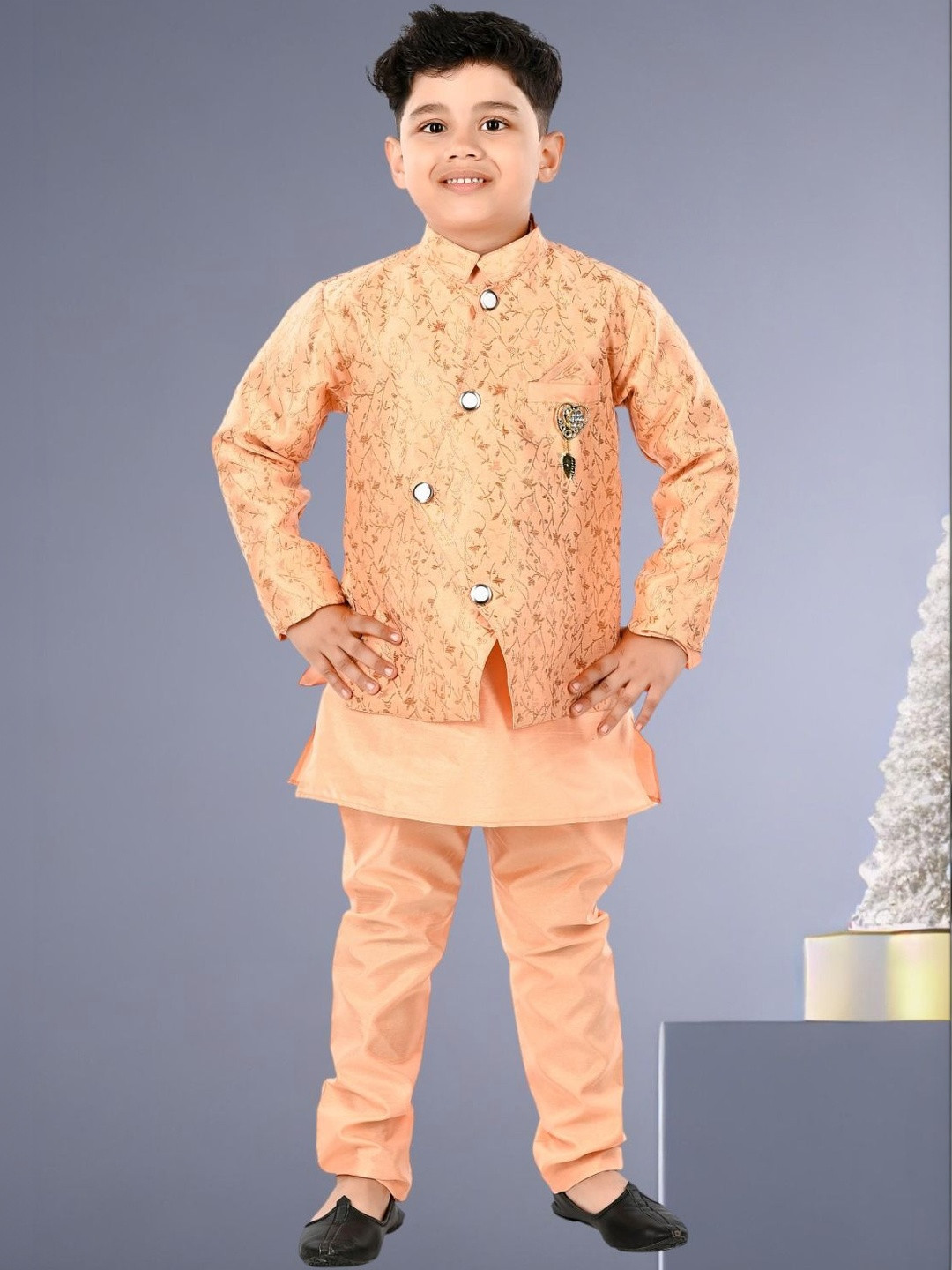 Smuktar garments Infant Boys Printed Kurta & Nehru Jacket With Trousers