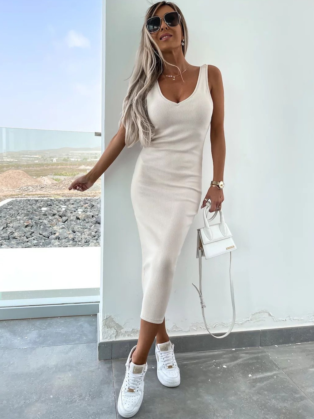 Mast & Harbour V-Neck Bodycon Midi Dress With Sweatshirt