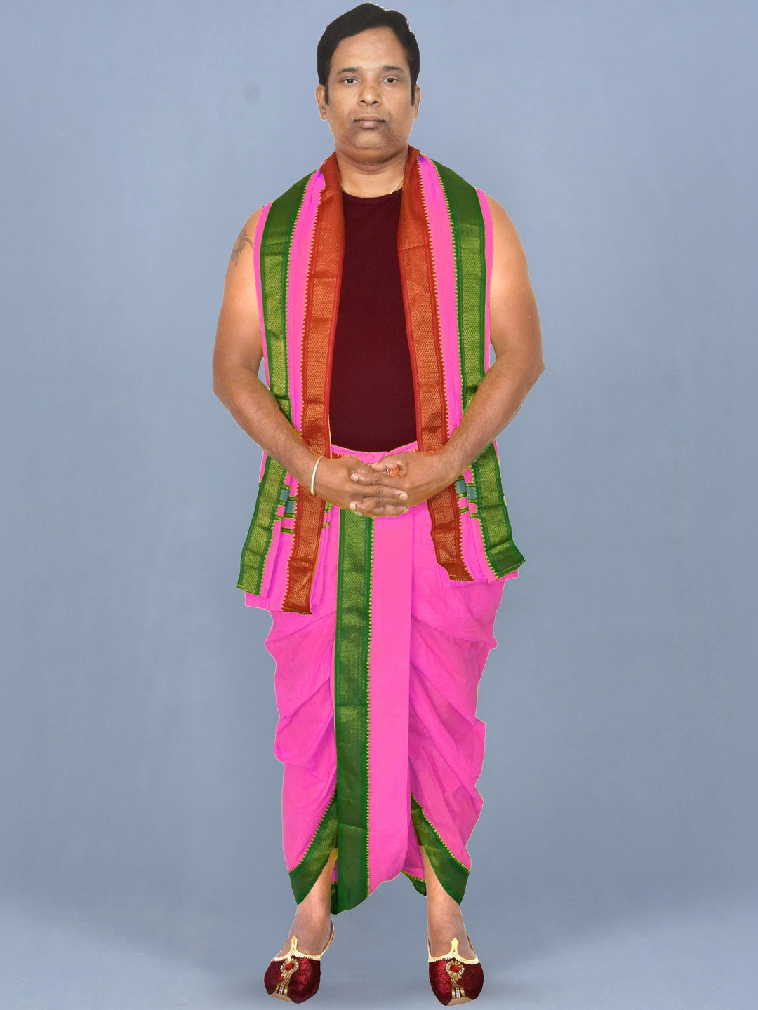 TUNI MANI Men Cotton Padayappa Mayilkan Border Readymade Panchakacham Dhotis