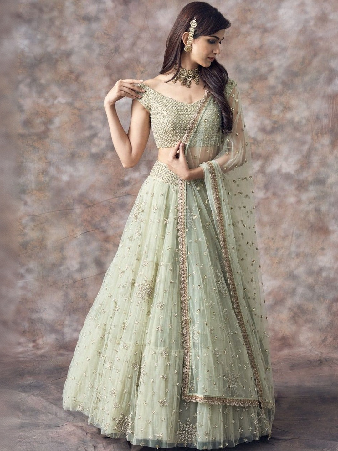 JIHU CULTURE Women Embroidered Sequinned Semi-Stitched Lehenga & Blouse With Dupatta