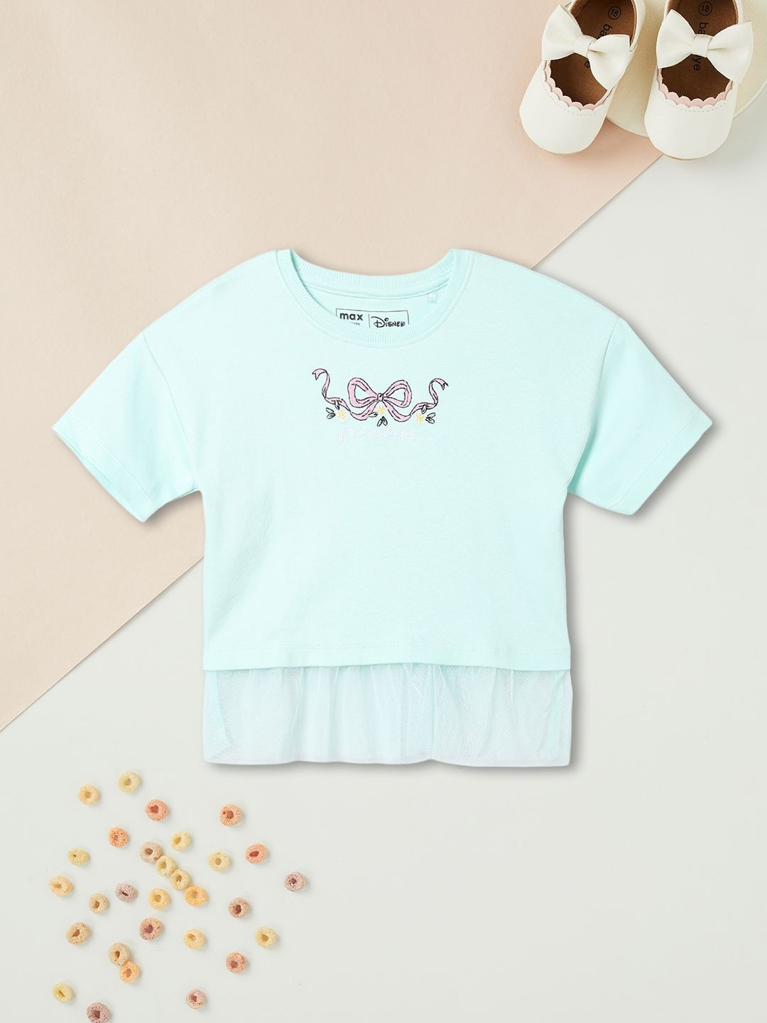 max Girls Graphic Printed Net Detail Top