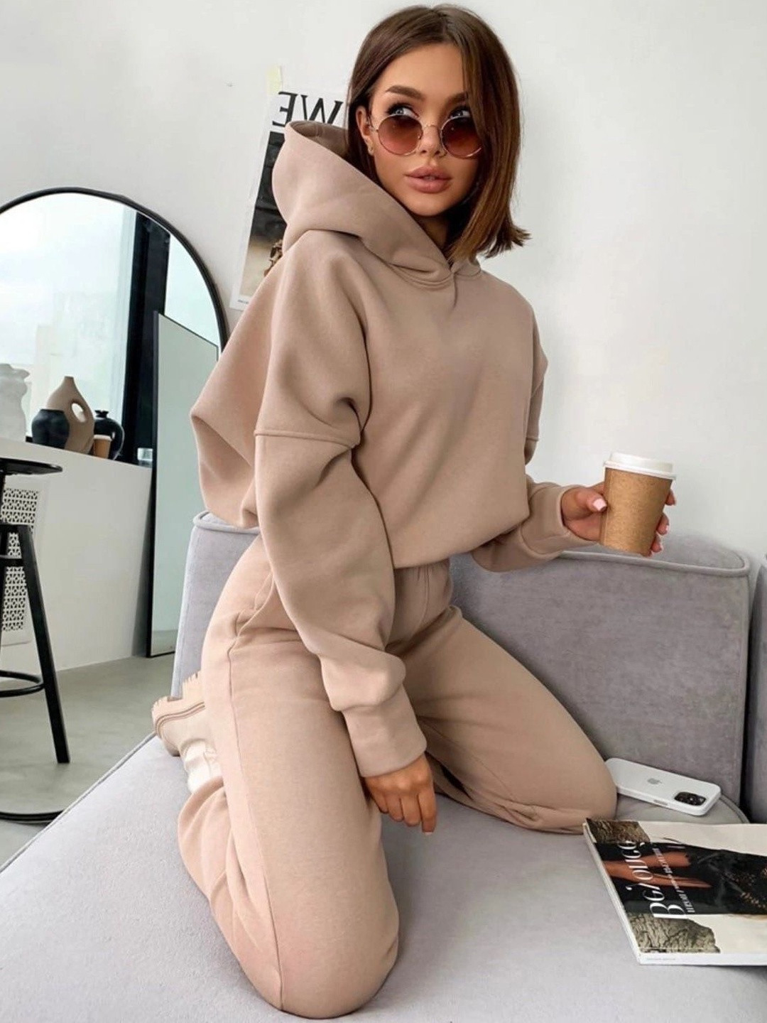 Mast & Harbour Hood Sweatshirt With Joggers Co-Ords
