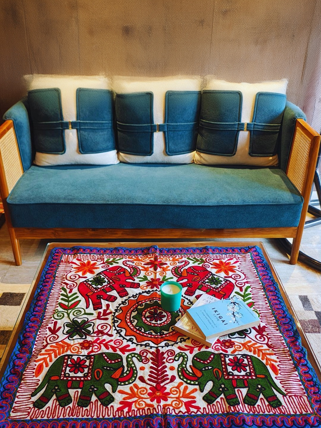 TheYUGO Floral Cotton 4-Seater Square Table Cover With Embroidered details