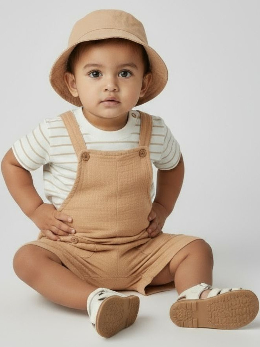 Biglilpeople Boys Solid Dungaree & T-Shirt Set With Hat