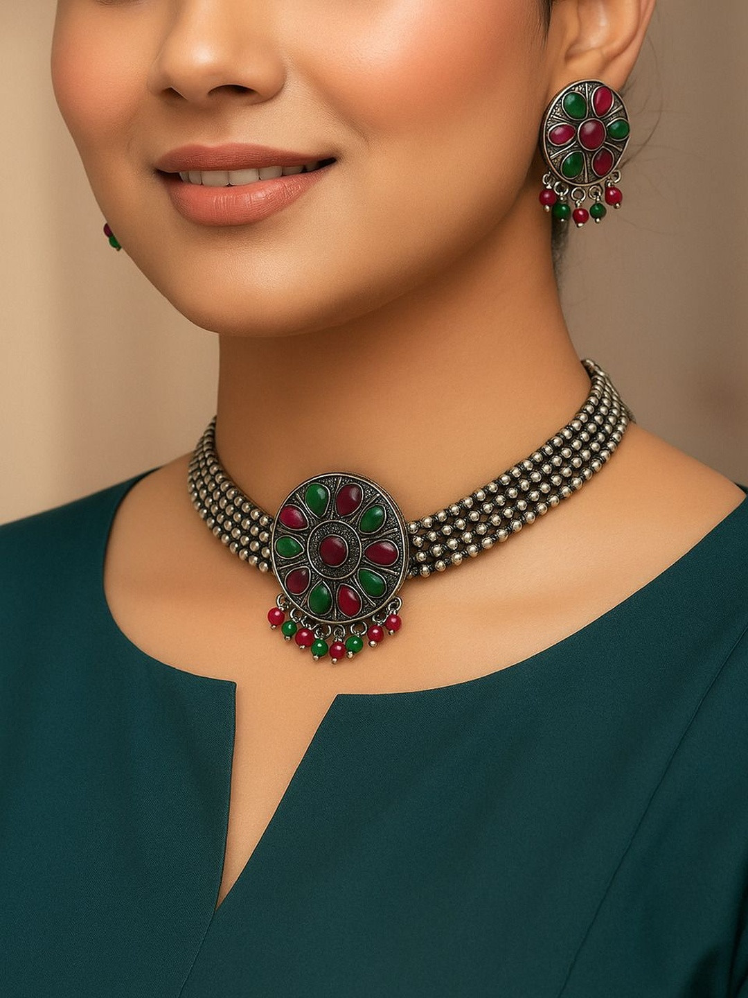 Nui Stone-Studded Anti Tarnish Skin Friendly Jewellery Set