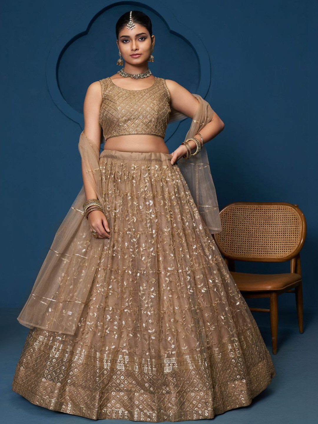 JIHU CULTURE Sequence Embroidered Semi-Stitched Lehenga & Unstitched Blouse with Dupatta