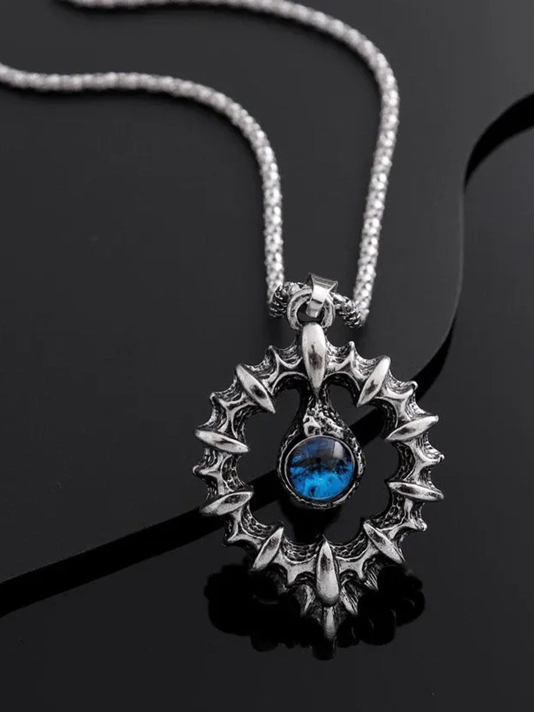 FIMBUL Silver-Plated Stone-Studded Pendants With Chains