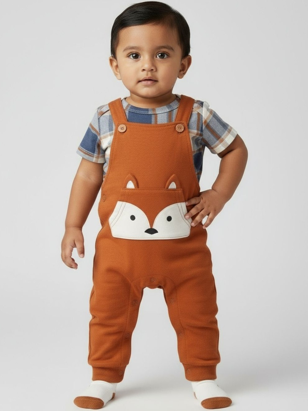 Biglilpeople Boys Applique Fox Dungaree Set With Socks