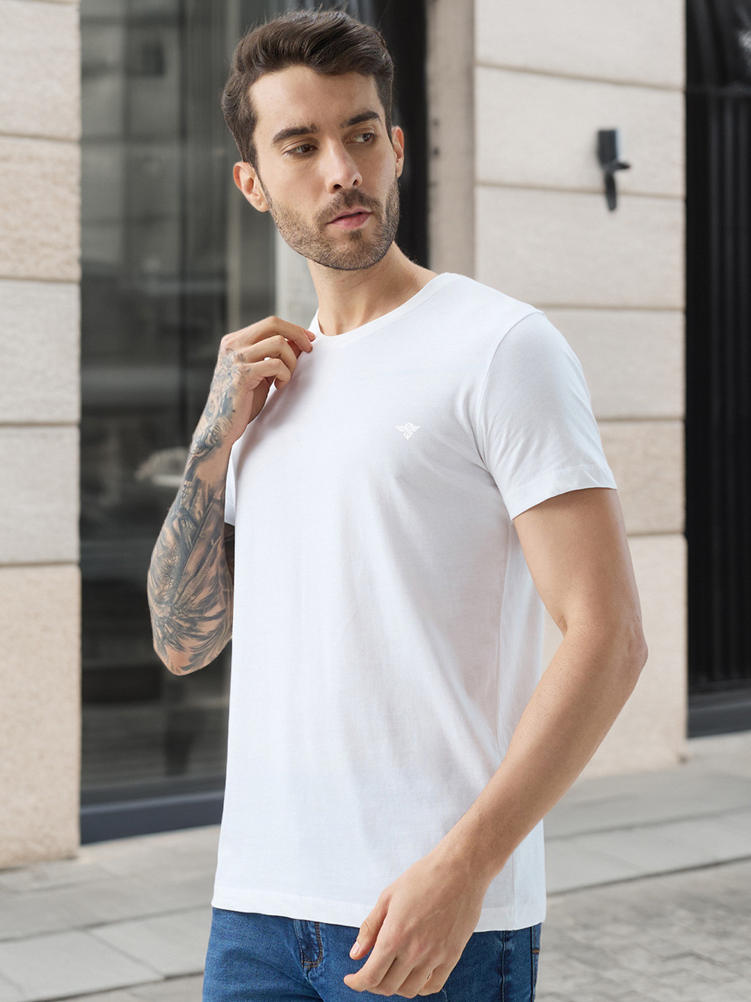 Status Quo Men Brand Logo Printed Pure Cotton T-shirt